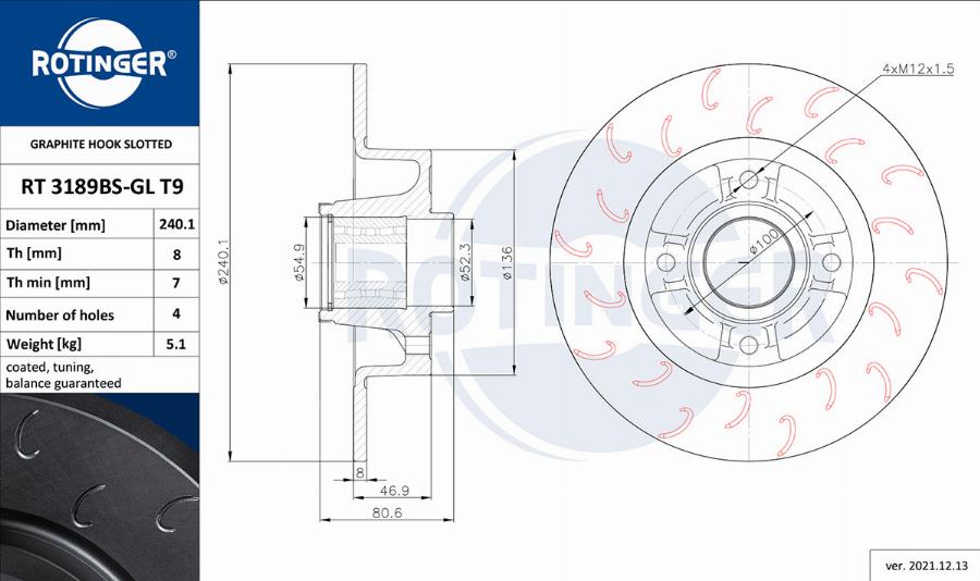 Rotinger RT 3189BS-GL T9 - Тормозной диск unicars.by