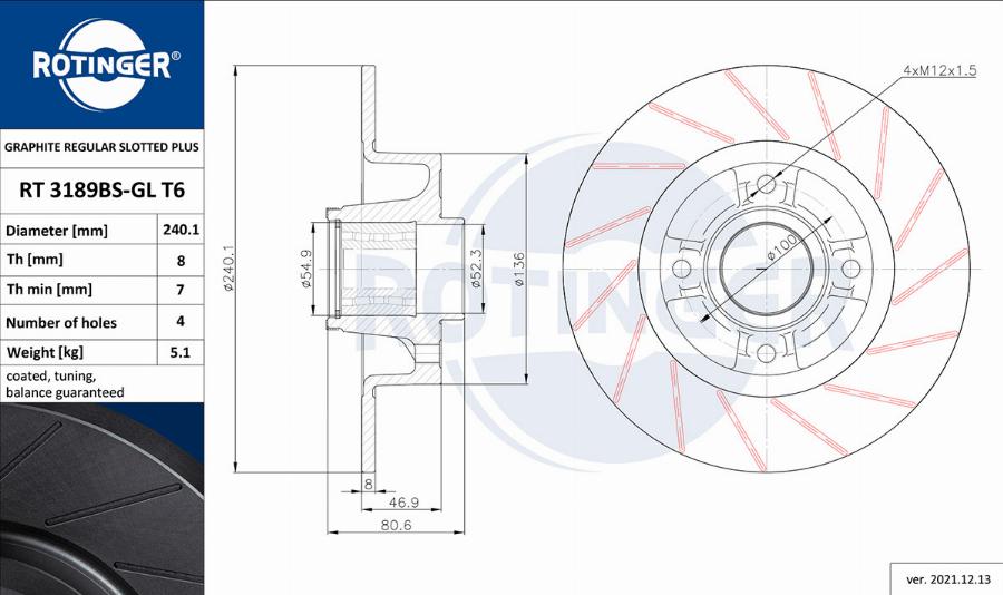 Rotinger RT 3189BS-GL T6 - Тормозной диск unicars.by