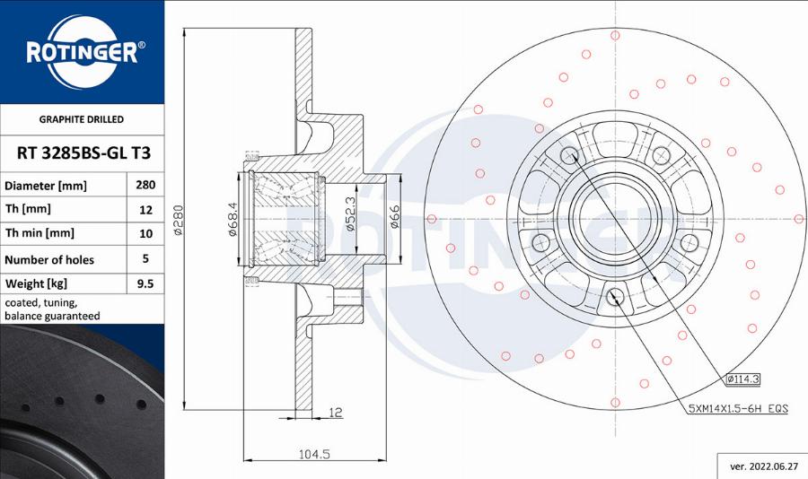 Rotinger RT 3285BS-GL T3 - Тормозной диск unicars.by