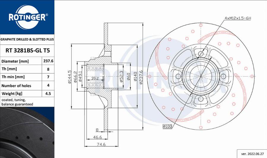 Rotinger RT 3281BS-GL T5 - Тормозной диск unicars.by