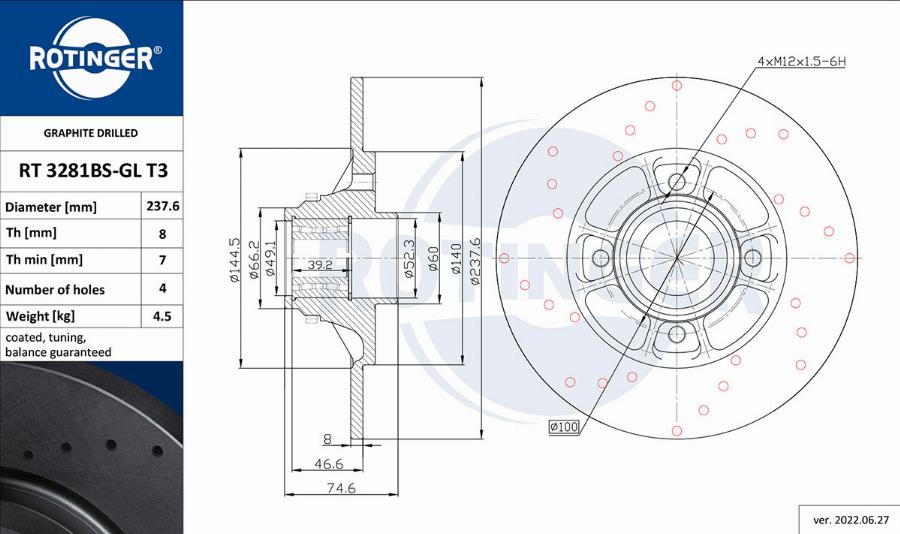 Rotinger RT 3281BS-GL T3 - Тормозной диск unicars.by