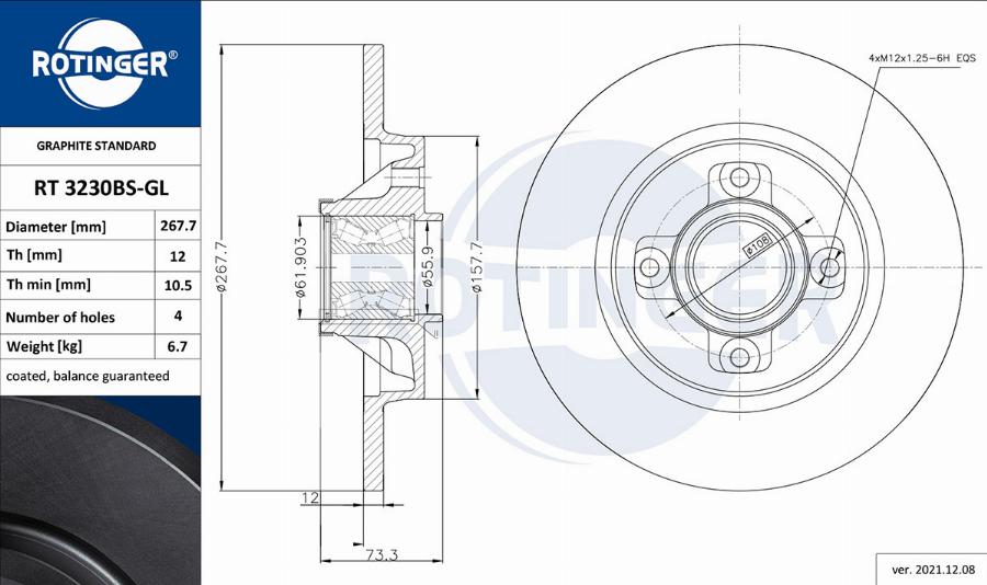 Rotinger RT 3230BS-GL - Тормозной диск unicars.by