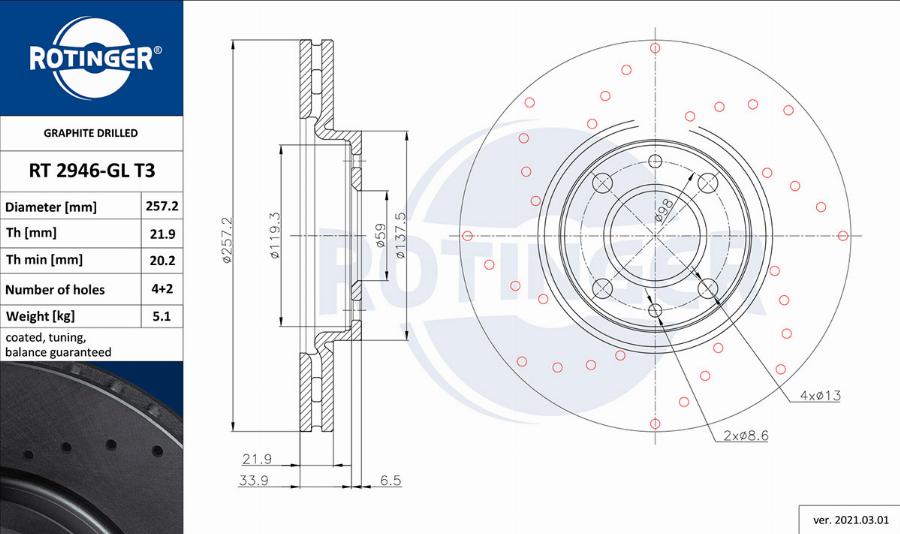 Rotinger RT 2946-GL T3 - Тормозной диск unicars.by