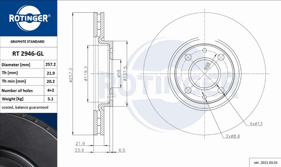 Rotinger RT 2946-GL - Тормозной диск unicars.by