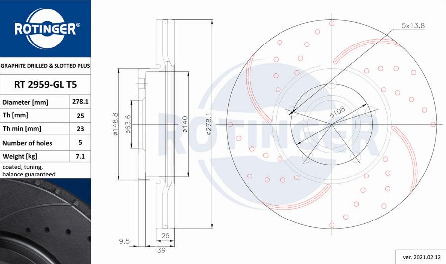 Rotinger RT 2959-GL T5 - Тормозной диск unicars.by