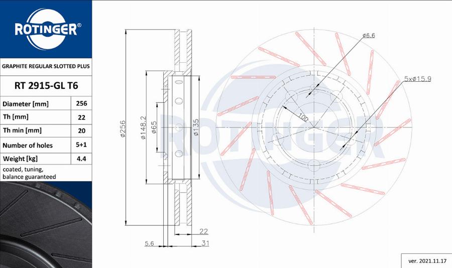 Rotinger RT 2915-GL T6 - Тормозной диск unicars.by