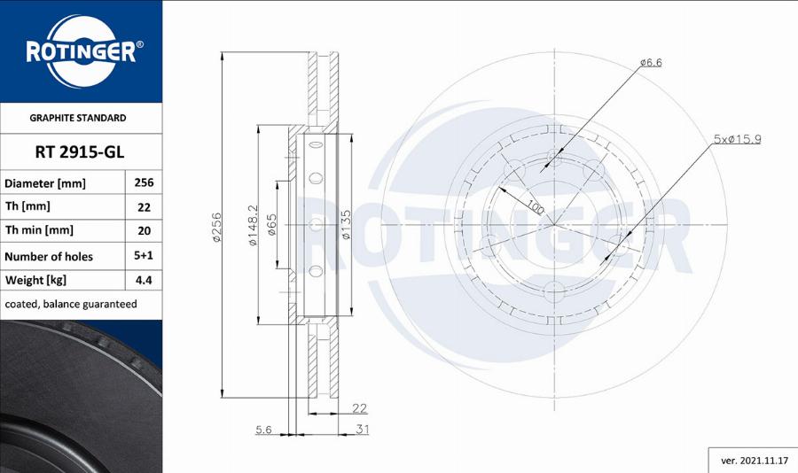 Rotinger RT 2915-GL - Тормозной диск unicars.by