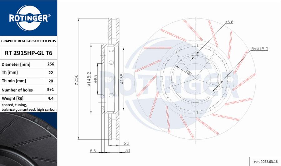 Rotinger RT 2915HP-GL T6 - Тормозной диск unicars.by