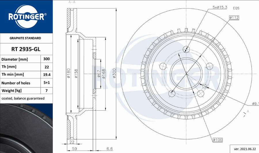 Rotinger RT 2935-GL - Тормозной диск unicars.by