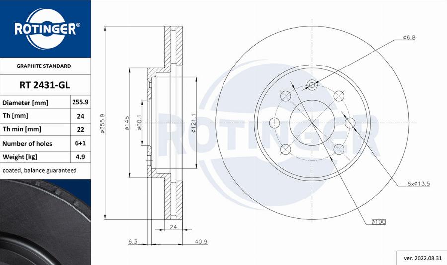 Rotinger RT 2431-GL - Тормозной диск unicars.by