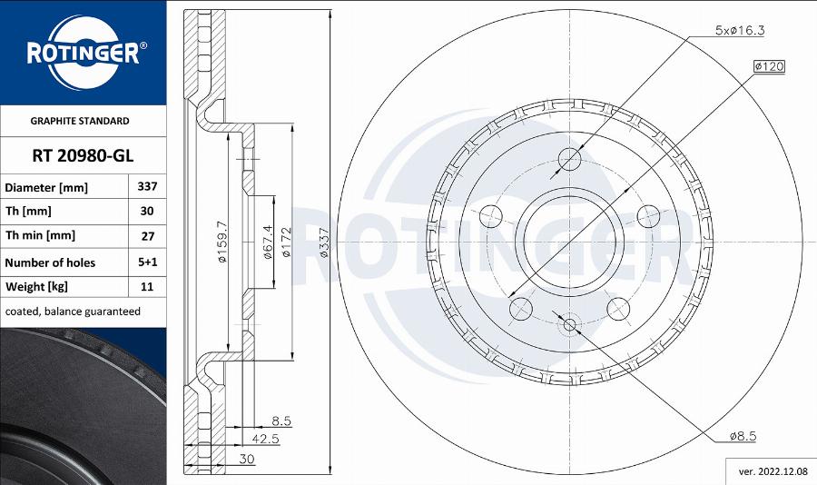 Rotinger RT 20980-GL - Тормозной диск unicars.by