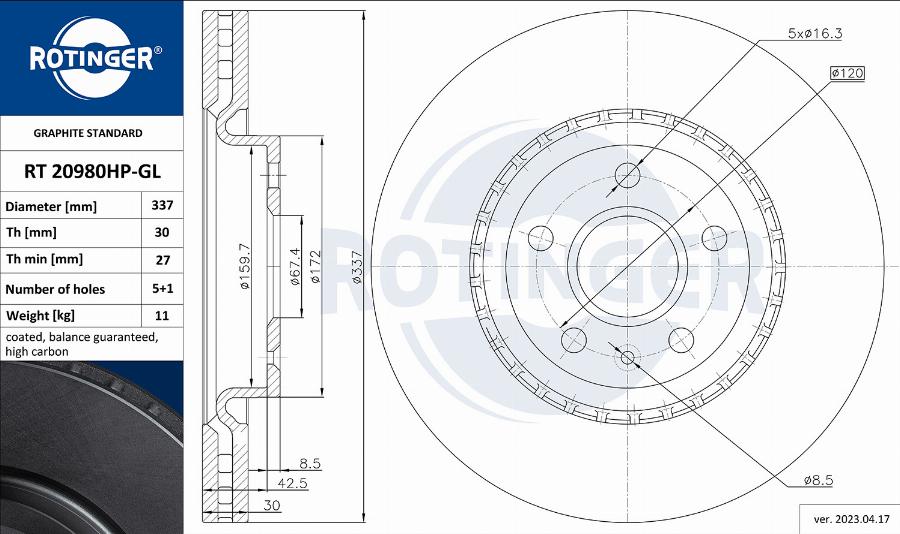 Rotinger RT 20980HP-GL - Тормозной диск unicars.by