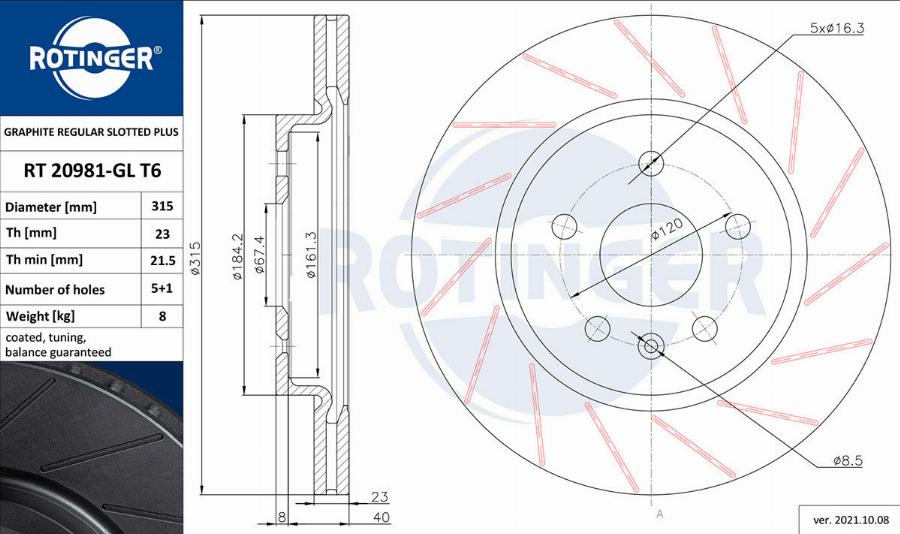 Rotinger RT 20981-GL T6 - Тормозной диск unicars.by