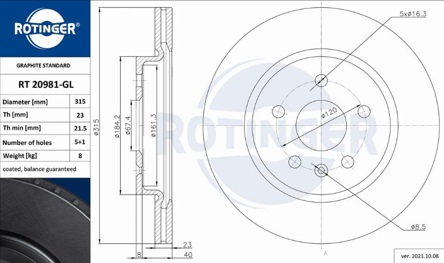 Rotinger RT 20981-GL - Тормозной диск unicars.by