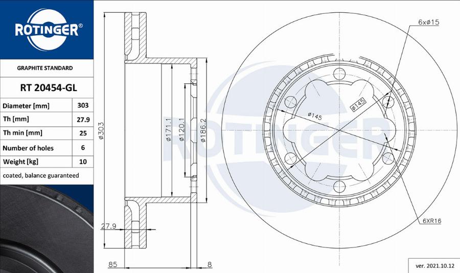 Rotinger RT 20454-GL - Тормозной диск unicars.by