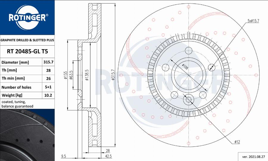 Rotinger RT 20485-GL T5 - Тормозной диск unicars.by