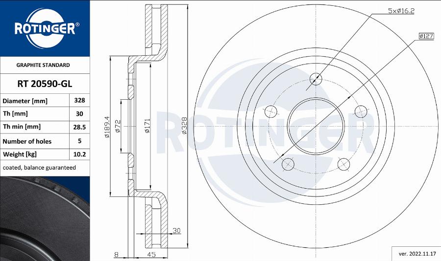 Rotinger RT 20590-GL - Тормозной диск unicars.by