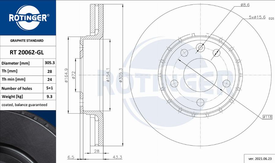 Rotinger RT 20062-GL - Тормозной диск unicars.by