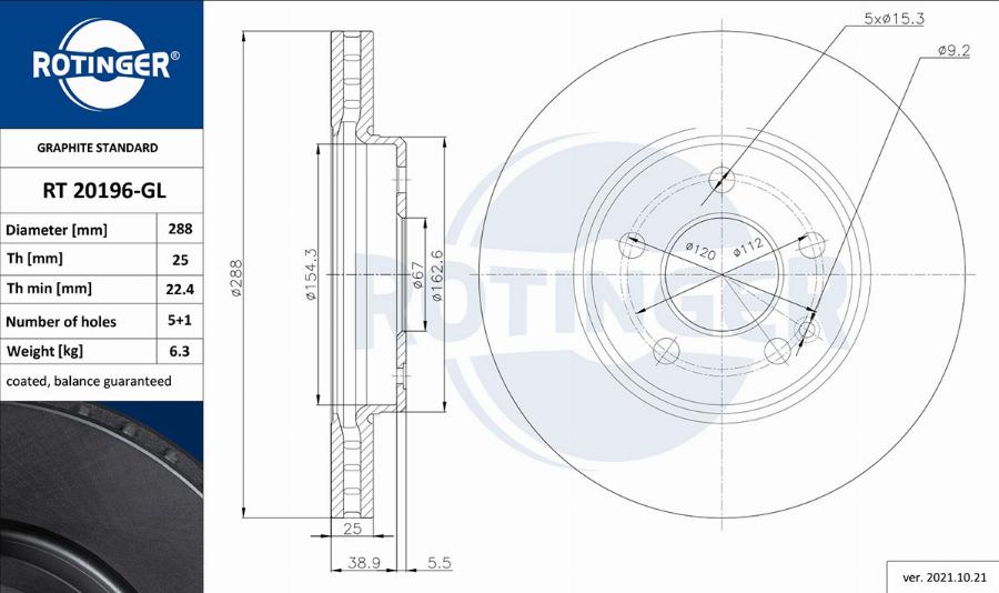 Rotinger RT 20196-GL - Тормозной диск unicars.by