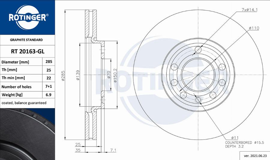 Rotinger RT 20163-GL - Тормозной диск unicars.by