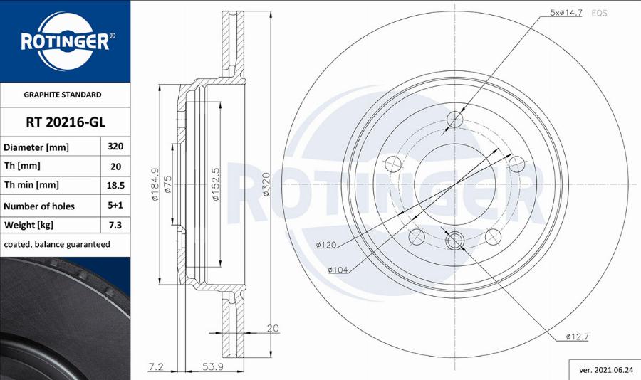 Rotinger RT 20216-GL - Тормозной диск unicars.by