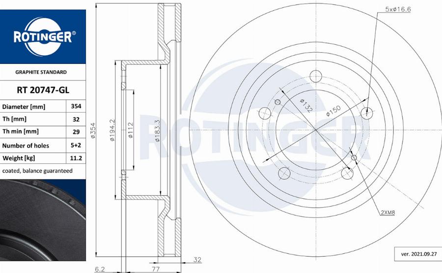 Rotinger RT 20747-GL - Тормозной диск unicars.by