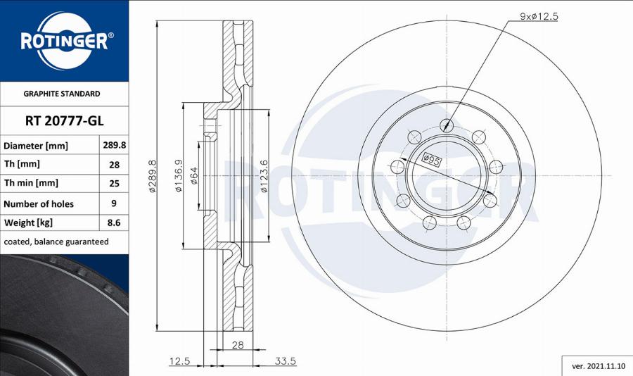 Rotinger RT 20777-GL - Тормозной диск unicars.by