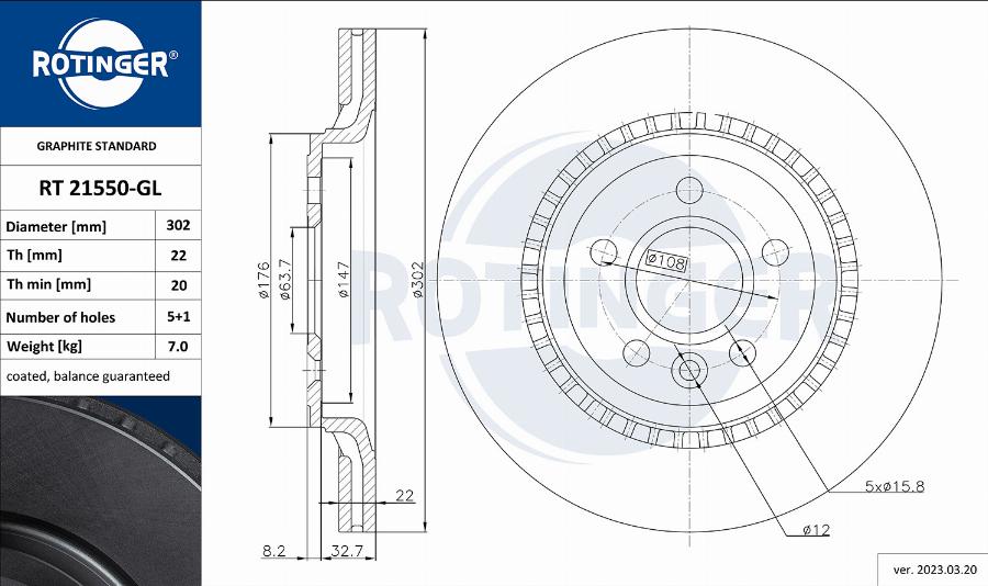 Rotinger RT 21550-GL - Тормозной диск unicars.by