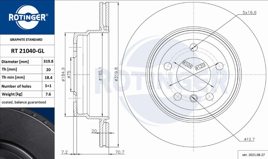 Rotinger RT 21040-GL - Тормозной диск unicars.by