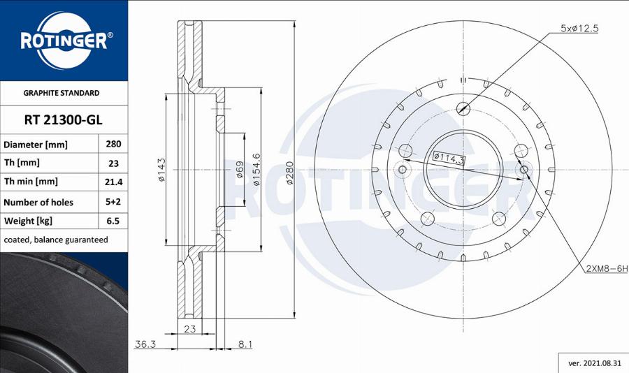 Rotinger RT 21300-GL - Тормозной диск unicars.by