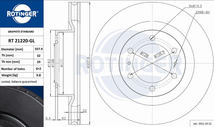 Rotinger RT 21220-GL - Тормозной диск unicars.by