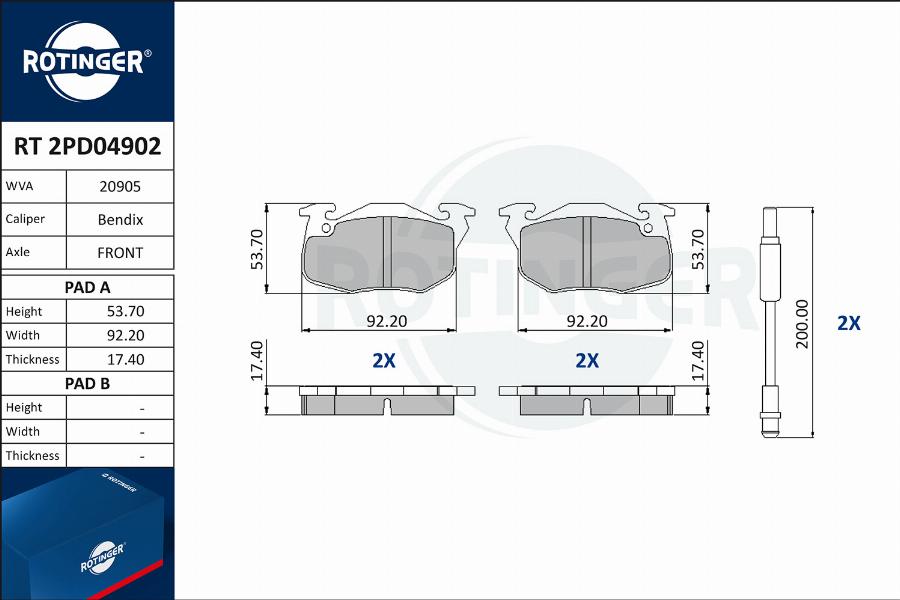 Rotinger RT 2PD04902 - Тормозные колодки, дисковые, комплект unicars.by