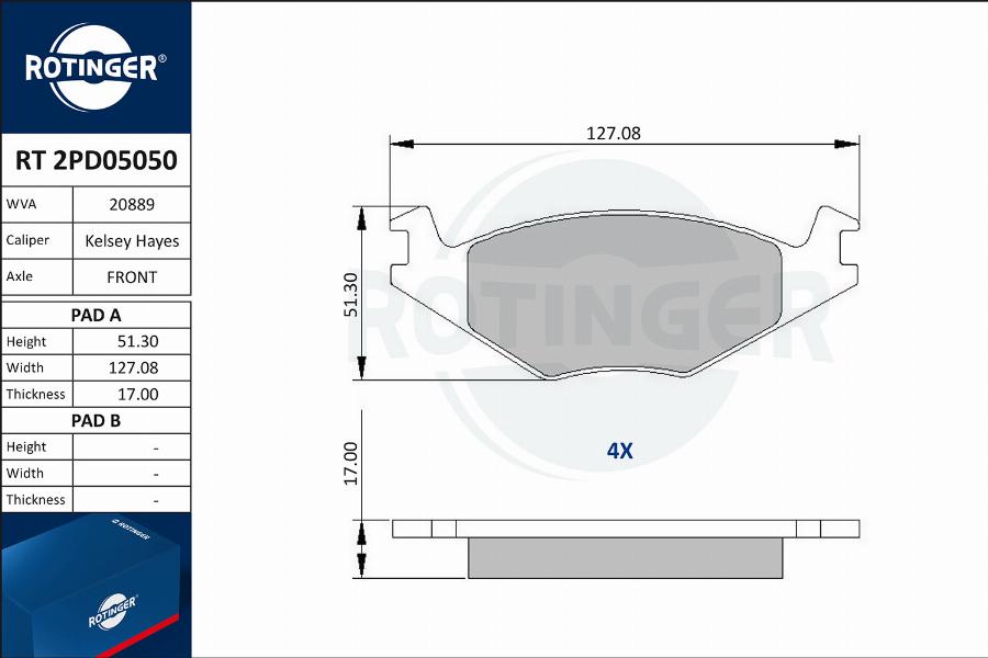 Rotinger RT 2PD05050 - Тормозные колодки, дисковые, комплект unicars.by