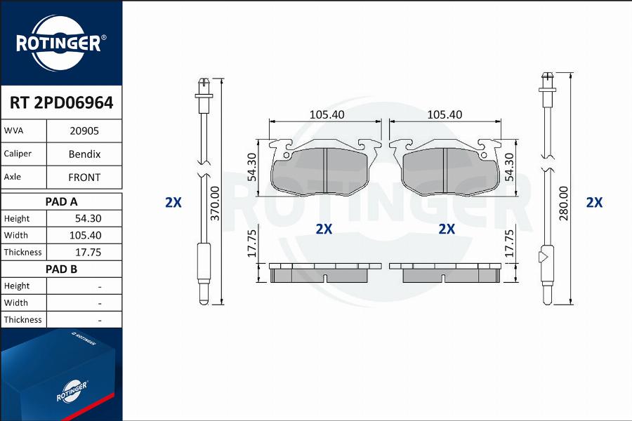 Rotinger RT 2PD06964 - Тормозные колодки, дисковые, комплект unicars.by