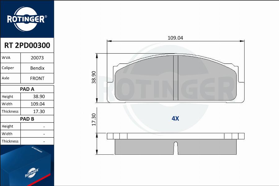 Rotinger RT 2PD00300 - Тормозные колодки, дисковые, комплект unicars.by