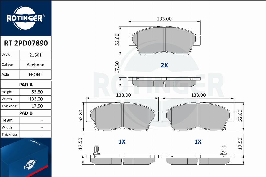 Rotinger RT 2PD07890 - Тормозные колодки, дисковые, комплект unicars.by