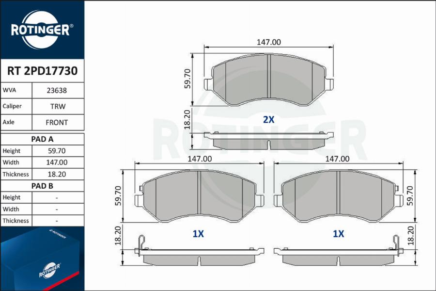 Rotinger RT 2PD17730 - Тормозные колодки, дисковые, комплект unicars.by