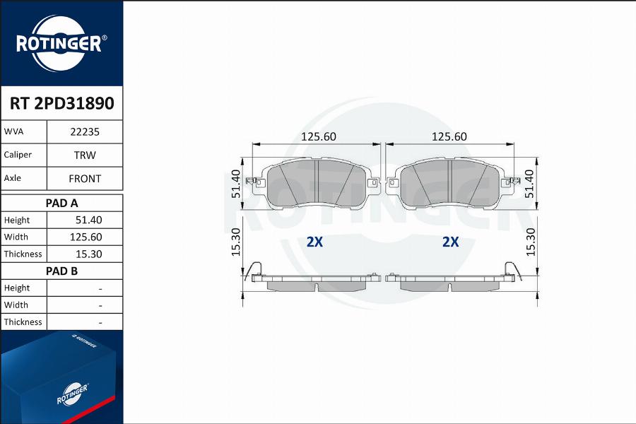 Rotinger RT 2PD31890 - Тормозные колодки, дисковые, комплект unicars.by