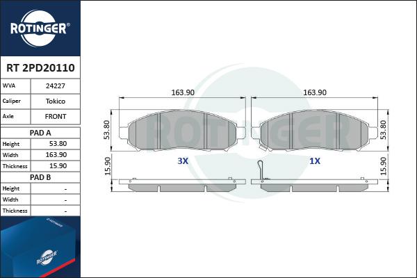 Rotinger RT 2PD20110 - Тормозные колодки, дисковые, комплект unicars.by