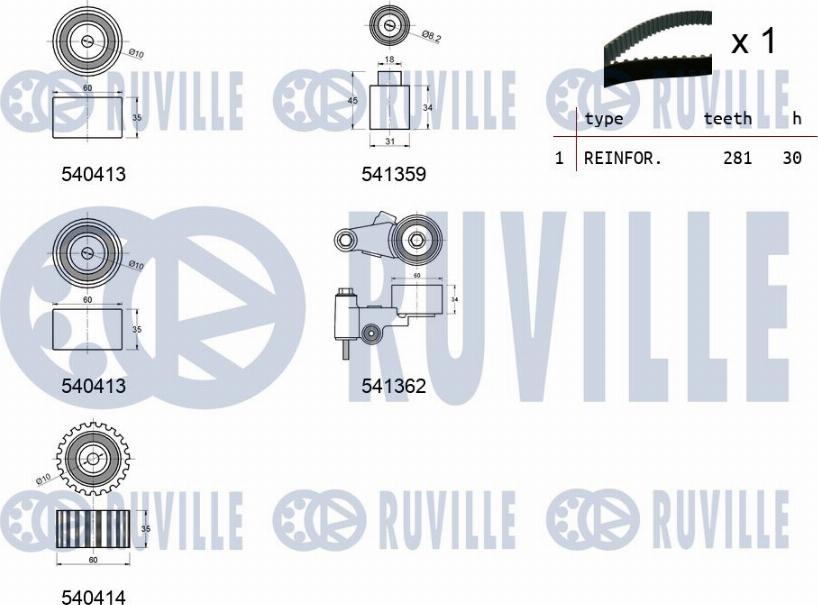 Ruville 550197 - Комплект зубчатого ремня ГРМ unicars.by