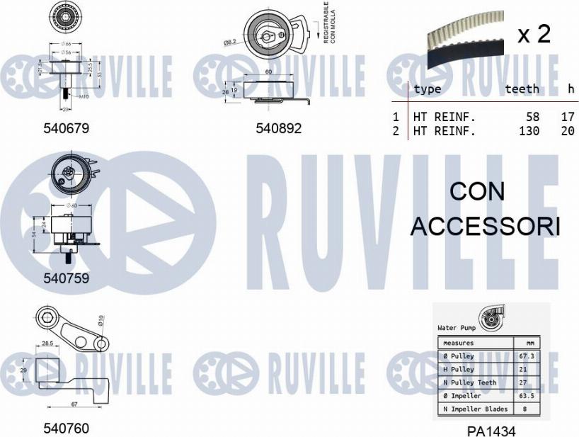 Ruville 5501361 - Водяной насос + комплект зубчатого ремня ГРМ unicars.by