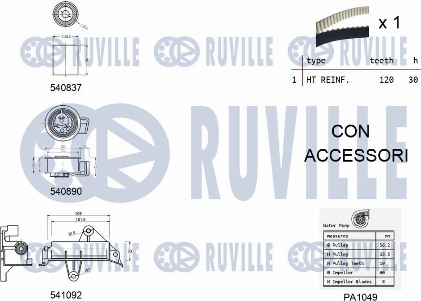 Ruville 5501382 - Водяной насос + комплект зубчатого ремня ГРМ unicars.by