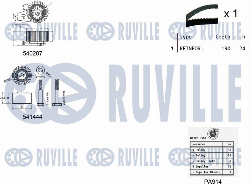 Ruville 5501331 - Водяной насос + комплект зубчатого ремня ГРМ unicars.by