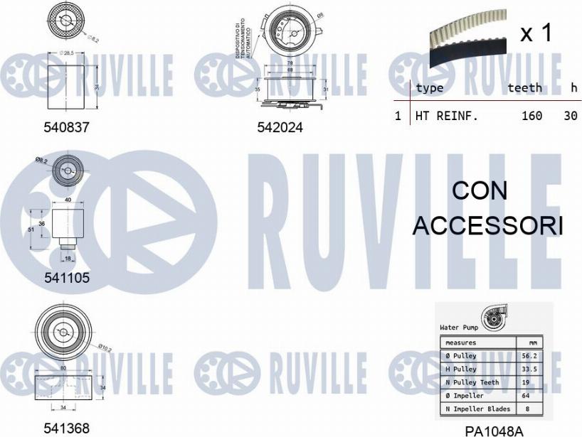 Ruville 5503051 - Водяной насос + комплект зубчатого ремня ГРМ unicars.by