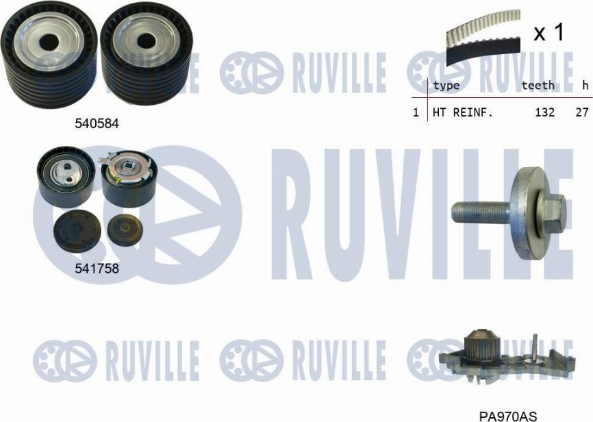 Ruville 5502981 - Водяной насос + комплект зубчатого ремня ГРМ unicars.by