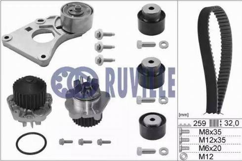 Ruville 56643702 - Водяной насос + комплект зубчатого ремня ГРМ unicars.by