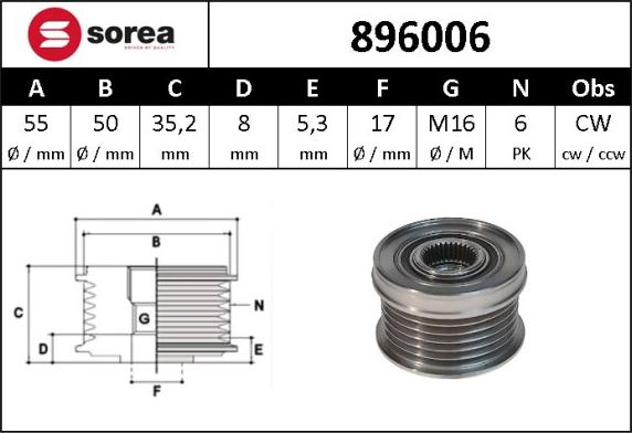 Sera 896006 - Шкив генератора, муфта unicars.by