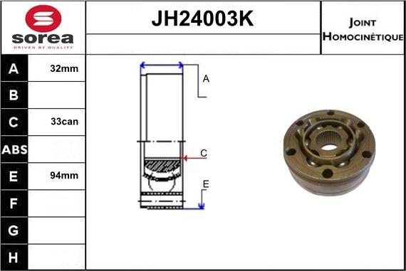 Sera JH24003K - Шарнирный комплект, ШРУС, приводной вал unicars.by