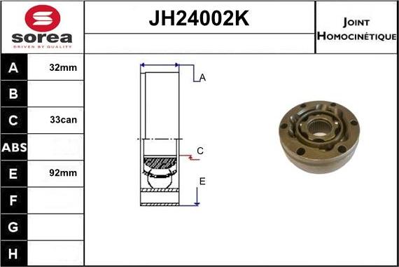 Sera JH24002K - Шарнирный комплект, ШРУС, приводной вал unicars.by