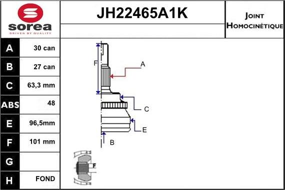 Sera JH22465A1K - Шарнирный комплект, ШРУС, приводной вал unicars.by